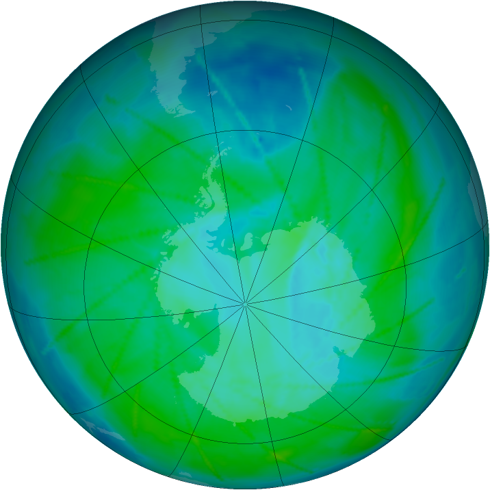 Antarctic ozone map for 04 January 2011